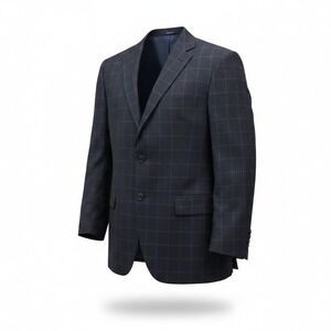 Arnold Brant Blazer Mens 44L Charcoal Gray E.Thomas Super 120s Wool Plaid Jacket